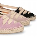 Suede leather Women espadrilles shoes Valenciana style with RIBBONS design.