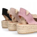 Suede leather Women espadrilles shoes Valenciana style with RIBBONS design.