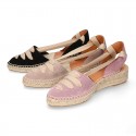 Suede leather Women espadrilles shoes Valenciana style with RIBBONS design.