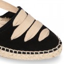 Suede leather Women espadrilles shoes Valenciana style with RIBBONS design.