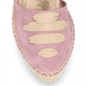 Suede leather Women espadrilles shoes Valenciana style with RIBBONS design.