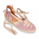 Suede leather Women espadrilles shoes Valenciana style with RIBBONS design.