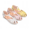 METAL SUEDE leather Mary Janes Jelly shoes design with buckle fastening.