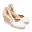 WHITE Cotton canvas wedge woman espadrilles shoes Valenciana style with.