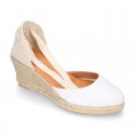 WHITE Cotton canvas wedge woman espadrilles shoes Valenciana style with.