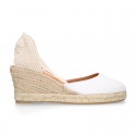 WHITE Cotton canvas wedge woman espadrilles shoes Valenciana style with.