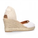 WHITE Cotton canvas wedge woman espadrilles shoes Valenciana style with.