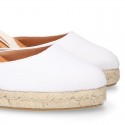 WHITE Cotton canvas wedge woman espadrilles shoes Valenciana style with.