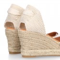 WHITE Cotton canvas wedge woman espadrilles shoes Valenciana style with.