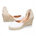 WHITE Cotton canvas wedge woman espadrilles shoes Valenciana style with.