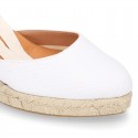 WHITE Cotton canvas wedge woman espadrilles shoes Valenciana style with.