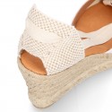 WHITE Cotton canvas wedge woman espadrilles shoes Valenciana style with.