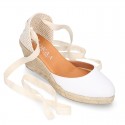 WHITE Cotton canvas wedge woman espadrilles shoes Valenciana style with.