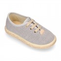 HERRINGBONE canvas design Laces up style kids espadrille shoes.