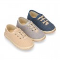 HERRINGBONE canvas design Laces up style kids espadrille shoes.