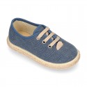 HERRINGBONE canvas design Laces up style kids espadrille shoes.