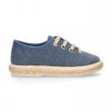 HERRINGBONE canvas design Laces up style kids espadrille shoes.