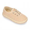 HERRINGBONE canvas design Laces up style kids espadrille shoes.