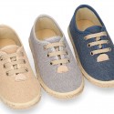 HERRINGBONE canvas design Laces up style kids espadrille shoes.