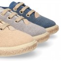 HERRINGBONE canvas design Laces up style kids espadrille shoes.