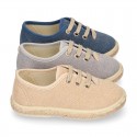 HERRINGBONE canvas design Laces up style kids espadrille shoes.