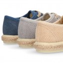 HERRINGBONE canvas design Laces up style kids espadrille shoes.