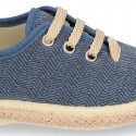 HERRINGBONE canvas design Laces up style kids espadrille shoes.