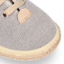 HERRINGBONE canvas design Laces up style kids espadrille shoes.