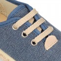 HERRINGBONE canvas design Laces up style kids espadrille shoes.