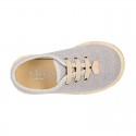 HERRINGBONE canvas design Laces up style kids espadrille shoes.