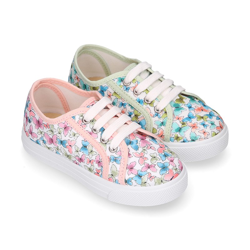 BUTTERFLY cotton canvas design tennis shoes for kids TK194 OkaaSpain