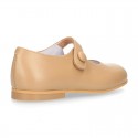 Classic BOXCALF Nappa leather little Mary Janes with hook and loop with button.