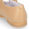 Classic BOXCALF Nappa leather little Mary Janes with hook and loop with button.