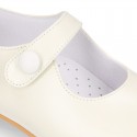 Classic BOXCALF Nappa leather little Mary Janes with hook and loop with button.