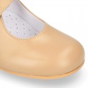 Classic BOXCALF Nappa leather little Mary Janes with hook and loop with button.