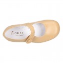 Classic BOXCALF Nappa leather little Mary Janes with hook and loop with button.