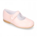 Classic BOXCALF Nappa leather little Mary Janes with hook and loop with button.