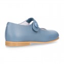 Classic BOXCALF Nappa leather little Mary Janes with hook and loop with button.