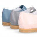 Classic BOXCALF Nappa leather little Mary Janes with hook and loop with button.