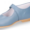 Classic BOXCALF Nappa leather little Mary Janes with hook and loop with button.
