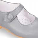 Classic BOXCALF Nappa leather little Mary Janes with hook and loop with button.