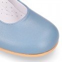 Classic BOXCALF Nappa leather little Mary Janes with hook and loop with button.