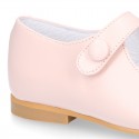 Classic BOXCALF Nappa leather little Mary Janes with hook and loop with button.