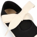 Girl Cotton canvas Mary Jane shoes ANGEL style with toe cap and VICHY ties closure..