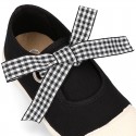 Girl Cotton canvas Mary Jane shoes ANGEL style with toe cap and VICHY ties closure..