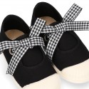 Girl Cotton canvas Mary Jane shoes ANGEL style with toe cap and VICHY ties closure..