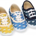 Cotton canvas Kids Bamba shoes with sweet WHALES design.