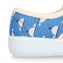 Cotton canvas Kids Bamba shoes with sweet WHALES design.