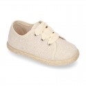 METAL LINEN canvas Kids Laces up shoes espadrille style with ties closure.