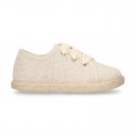 METAL LINEN canvas Kids Laces up shoes espadrille style with ties closure.